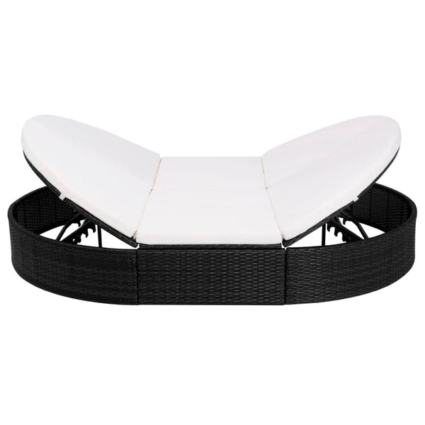 Outdoor-Loungebett mit Kissen, Poly Rattan, Schwarz