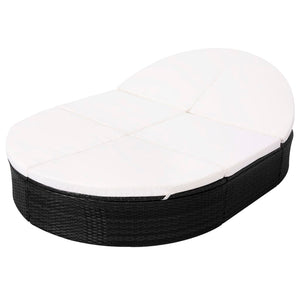 Outdoor-Loungebett mit Kissen, Poly Rattan, Schwarz
