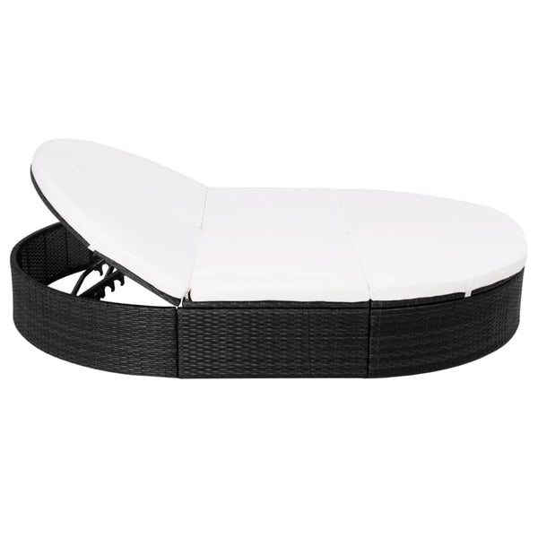 Outdoor-Loungebett mit Kissen, Poly Rattan, Schwarz