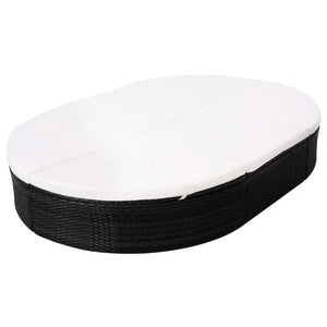 Outdoor-Loungebett mit Kissen, Poly Rattan, Schwarz