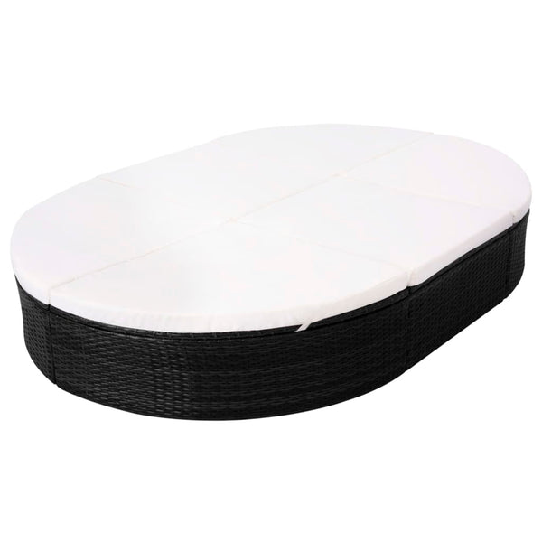 Outdoor-Loungebett mit Kissen, Poly Rattan, Schwarz