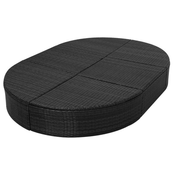 Outdoor-Loungebett mit Kissen, Poly Rattan, Schwarz