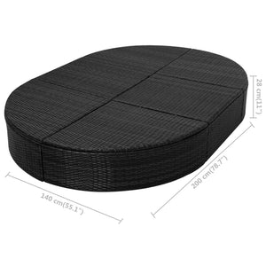 Outdoor-Loungebett mit Kissen, Poly Rattan, Schwarz