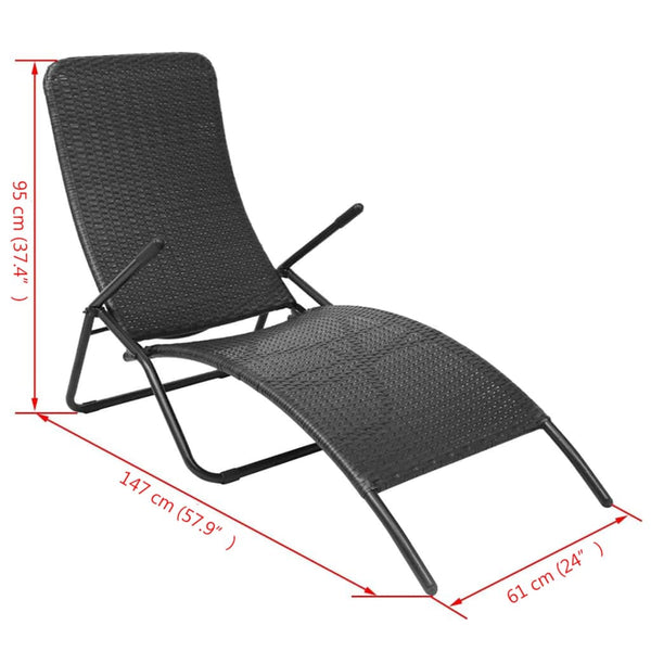 Klappbare Sonnenliege Poly Rattan Schwarz