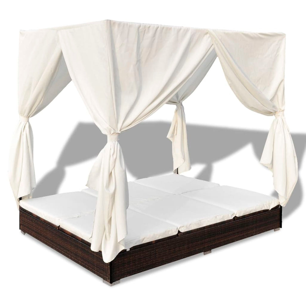 Outdoor-Lounge-Bett mit Vorhang, Braun
