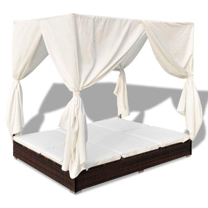 Outdoor-Lounge-Bett mit Vorhang, Braun