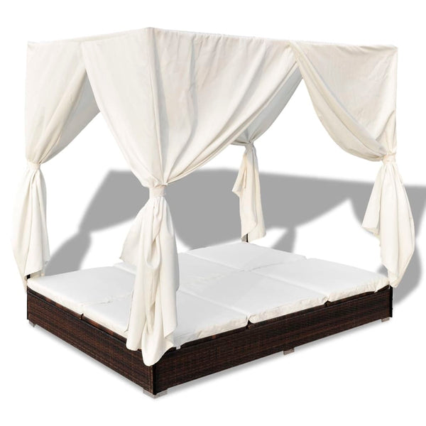 Outdoor-Lounge-Bett mit Vorhang, Braun