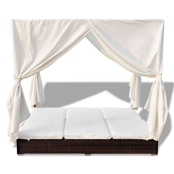 Outdoor-Lounge-Bett mit Vorhang, Braun