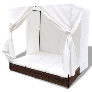 Outdoor-Lounge-Bett mit Vorhang, Braun