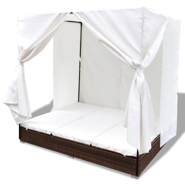 Outdoor-Lounge-Bett mit Vorhang, Braun