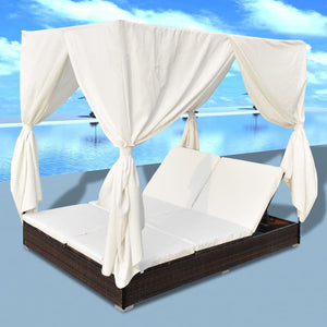 Outdoor-Lounge-Bett mit Vorhang, Braun