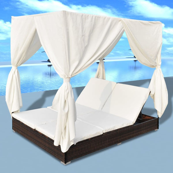 Outdoor-Lounge-Bett mit Vorhang, Braun
