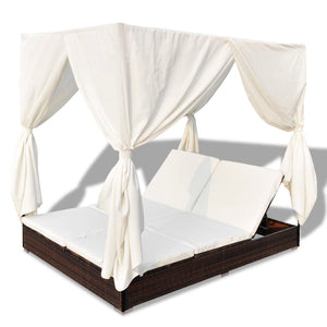 Outdoor-Lounge-Bett mit Vorhang, Braun