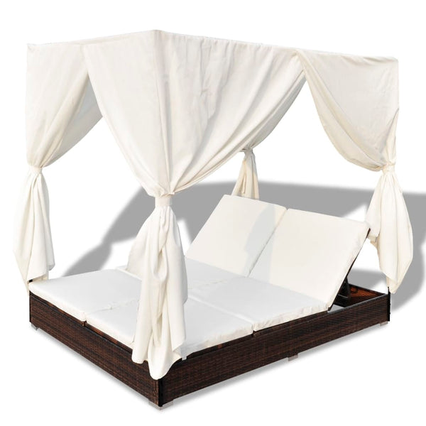 Outdoor-Lounge-Bett mit Vorhang, Braun