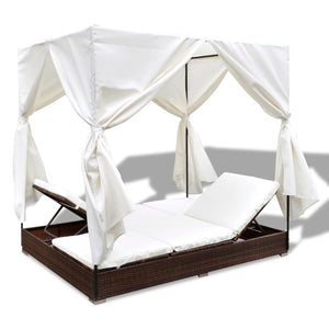 Outdoor-Lounge-Bett mit Vorhang, Braun