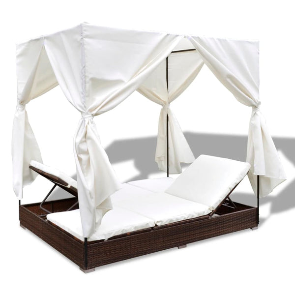 Outdoor-Lounge-Bett mit Vorhang, Braun