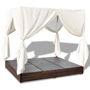 Outdoor-Lounge-Bett mit Vorhang, Braun