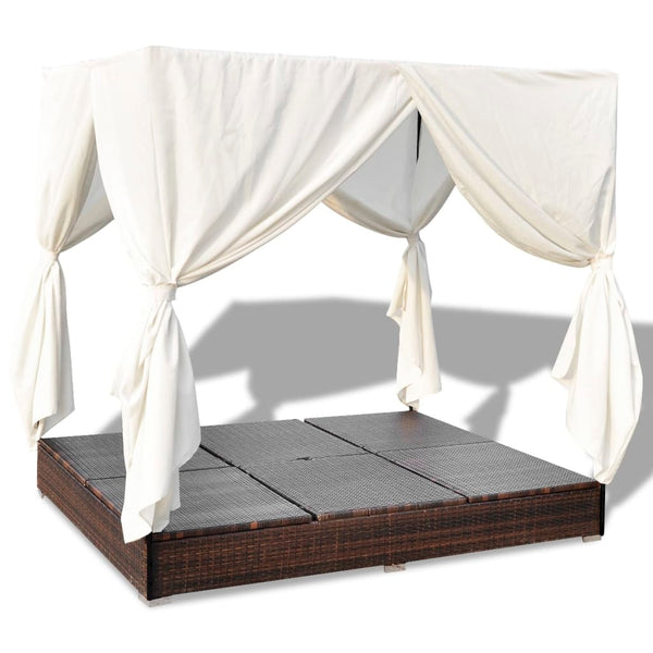 Outdoor-Lounge-Bett mit Vorhang, Braun