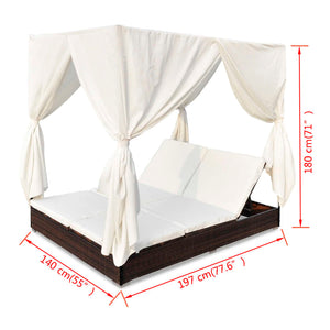 Outdoor-Lounge-Bett mit Vorhang, Braun