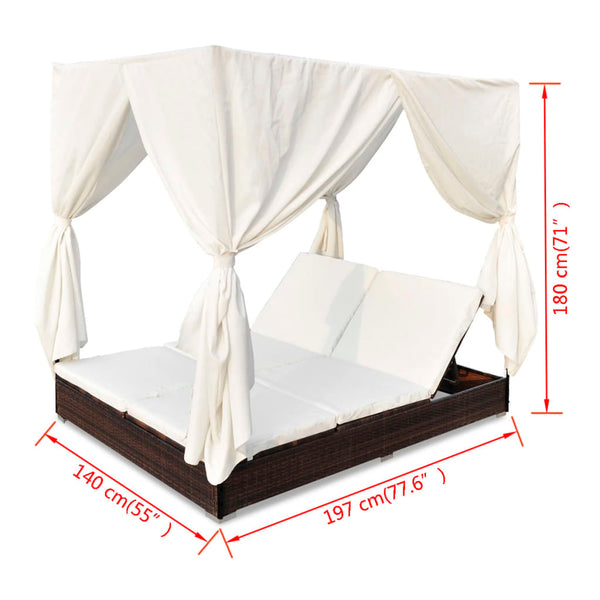 Outdoor-Lounge-Bett mit Vorhang, Braun
