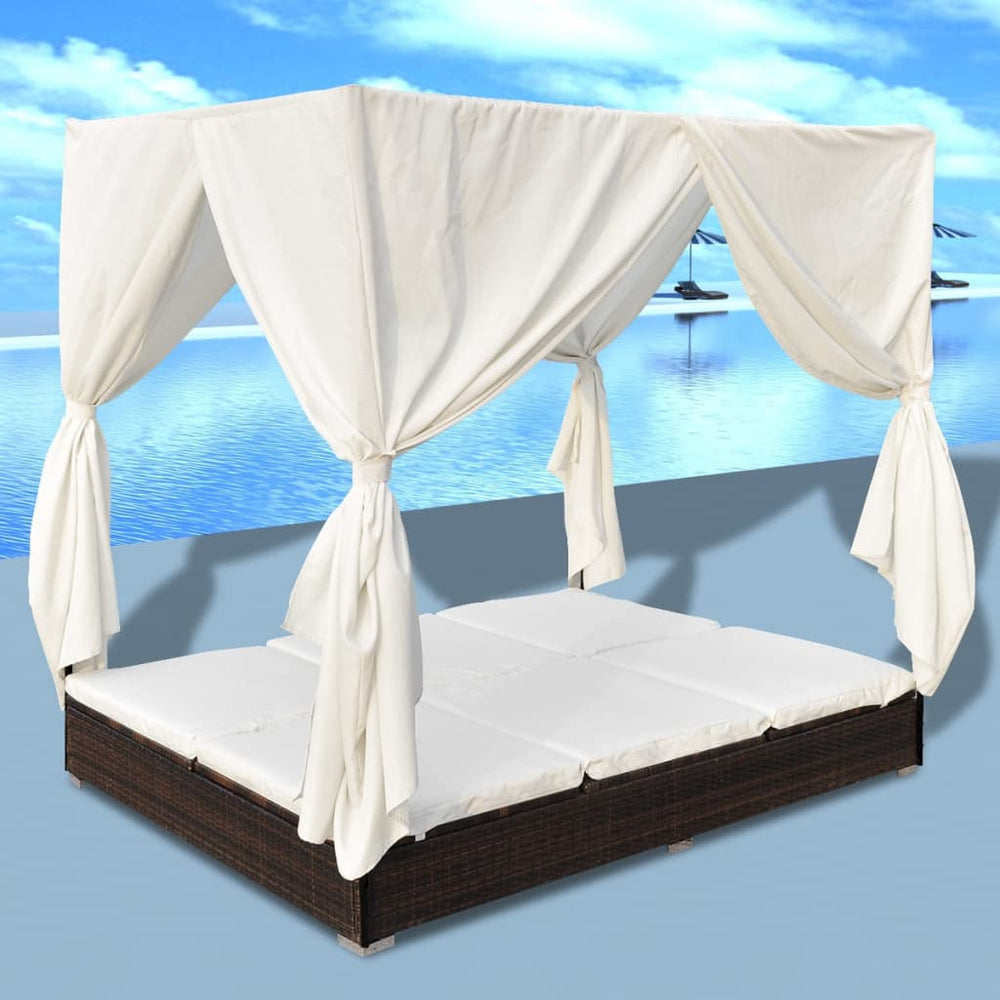 Outdoor-Lounge-Bett mit Vorhang, Braun