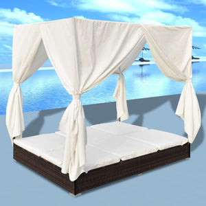 Outdoor-Lounge-Bett mit Vorhang, Braun