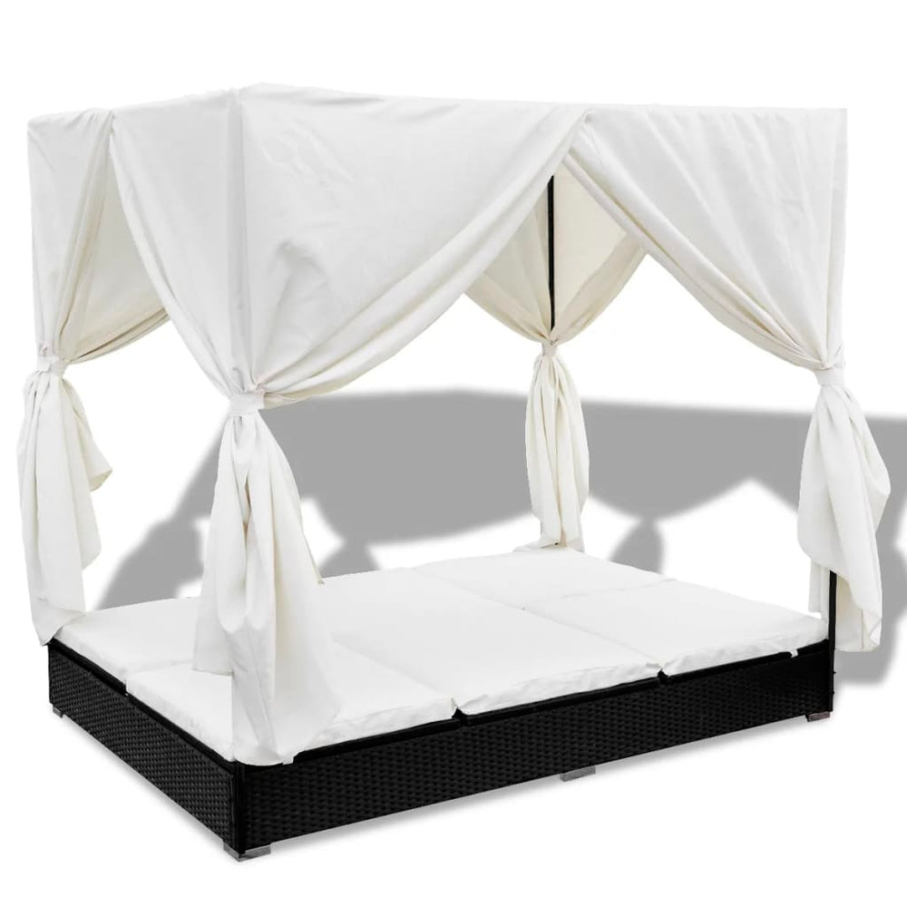 Outdoor-Lounge-Bett mit Vorhang, Schwarz