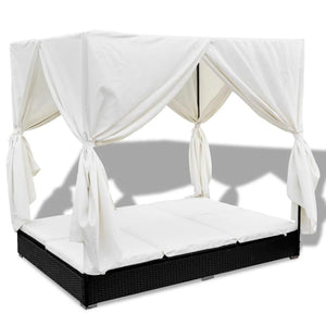 Outdoor-Lounge-Bett mit Vorhang, Schwarz