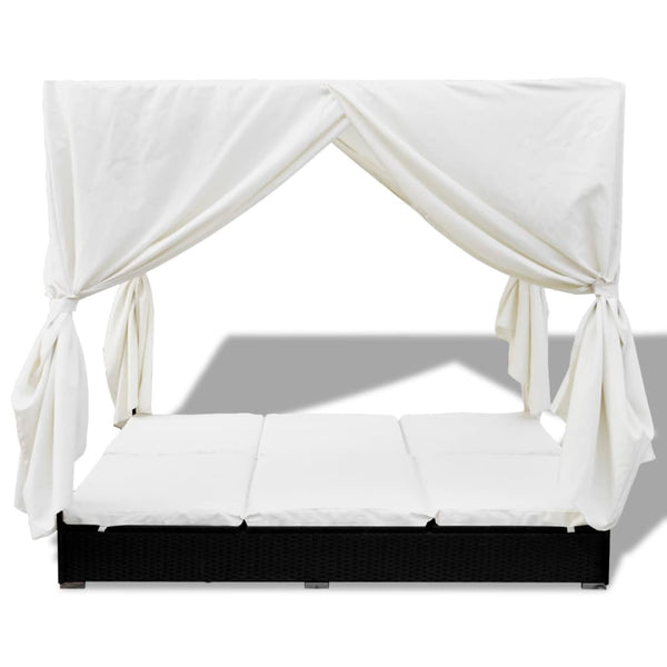 Outdoor-Lounge-Bett mit Vorhang, Schwarz