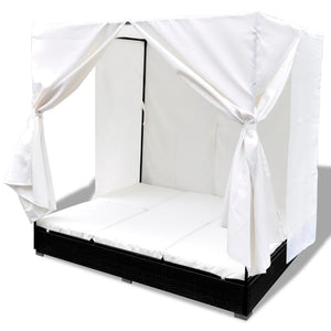 Outdoor-Lounge-Bett mit Vorhang, Schwarz
