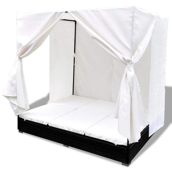 Outdoor-Lounge-Bett mit Vorhang, Schwarz