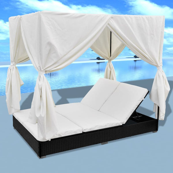 Outdoor-Lounge-Bett mit Vorhang, Schwarz
