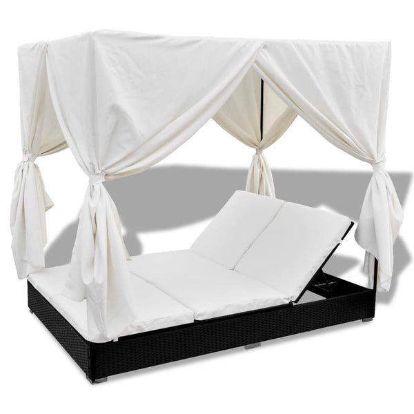 Outdoor-Lounge-Bett mit Vorhang, Schwarz