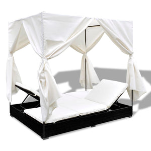 Outdoor-Lounge-Bett mit Vorhang, Schwarz