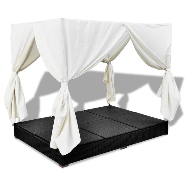 Outdoor-Lounge-Bett mit Vorhang, Schwarz