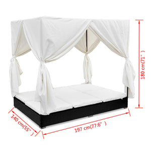 Outdoor-Lounge-Bett mit Vorhang, Schwarz