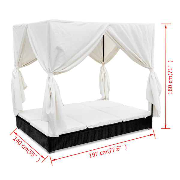 Outdoor-Lounge-Bett mit Vorhang, Schwarz