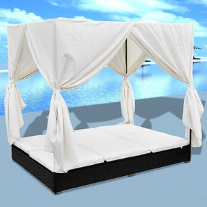Outdoor-Lounge-Bett mit Vorhang, Schwarz