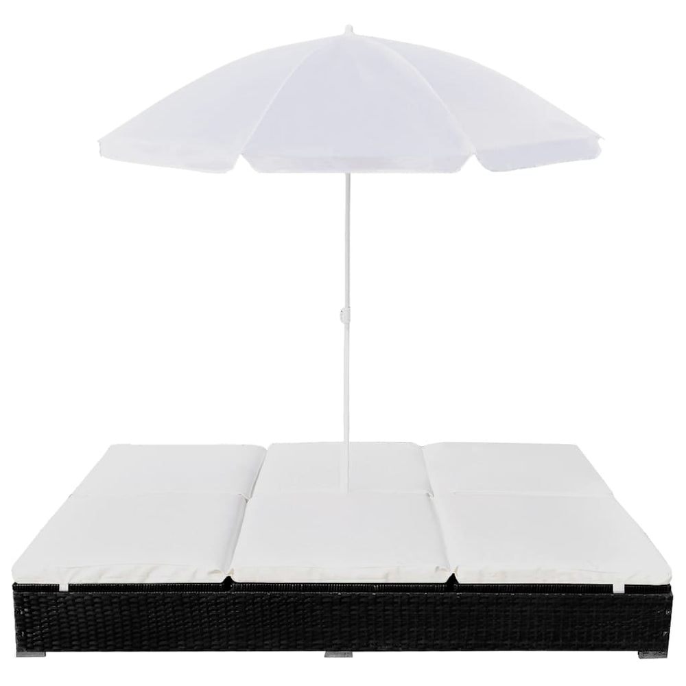 Outdoor-Lounge-Bett mit Sonnenschirm, Poly Rattan, Schwarz