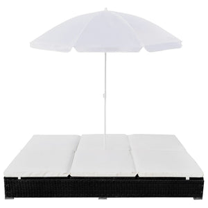 Outdoor-Lounge-Bett mit Sonnenschirm, Poly Rattan, Schwarz