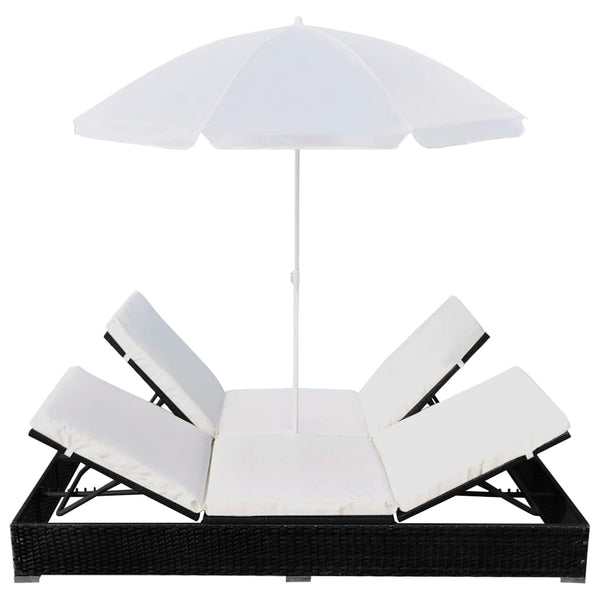 Outdoor-Lounge-Bett mit Sonnenschirm, Poly Rattan, Schwarz