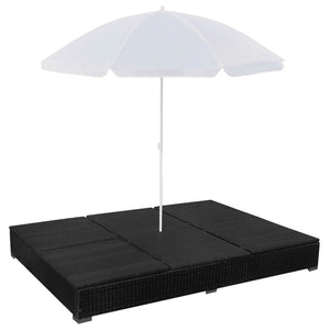 Outdoor-Lounge-Bett mit Sonnenschirm, Poly Rattan, Schwarz