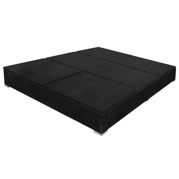 Outdoor-Lounge-Bett mit Sonnenschirm, Poly Rattan, Schwarz