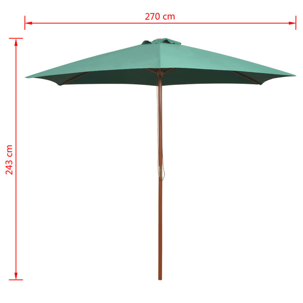 Grüner Sonnenschirm 270x270 cm mit Holzpfosten