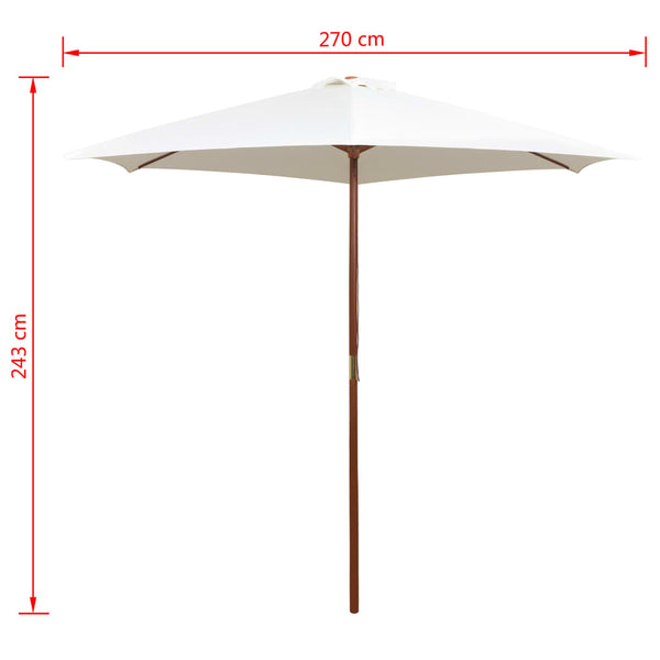 Cremeweißer Sonnenschirm 270x270 cm mit Holzstange