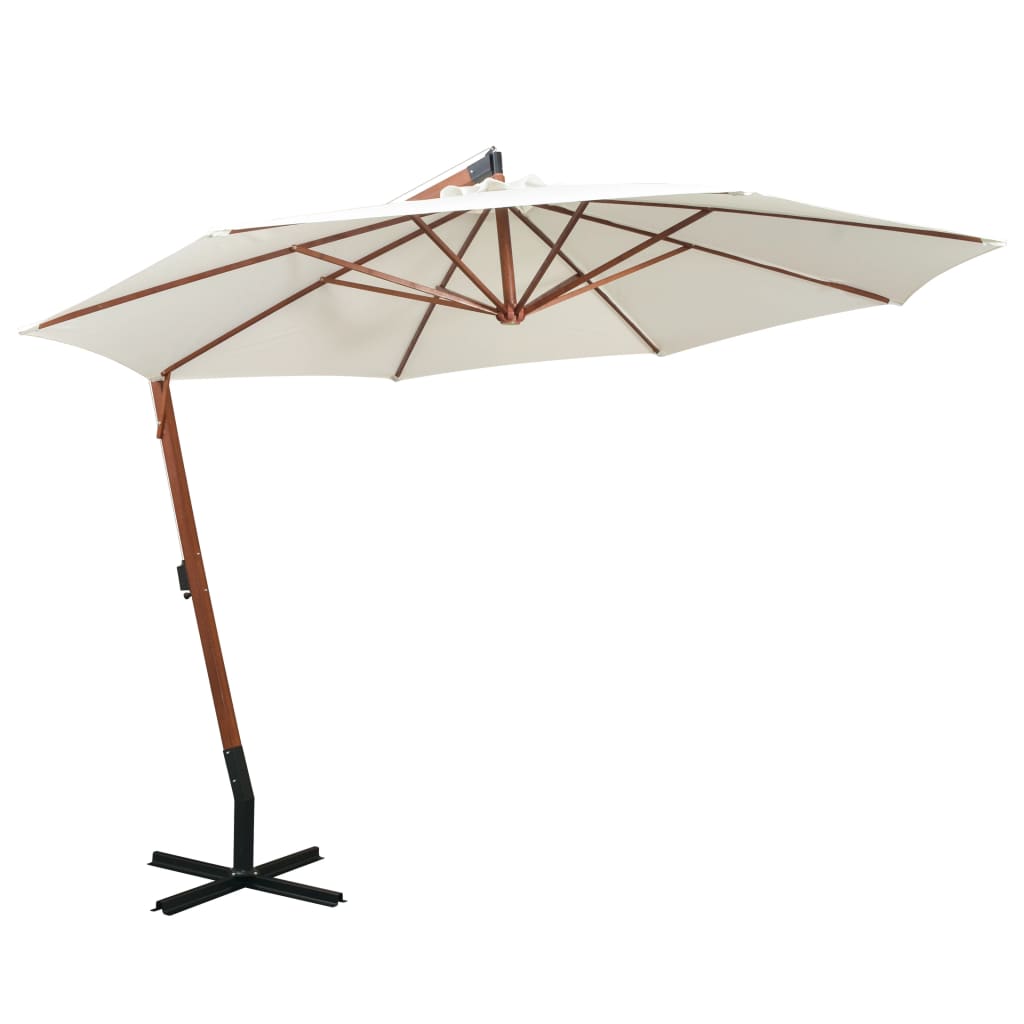 Ampelschirm 350 cm Weiß Holzmast