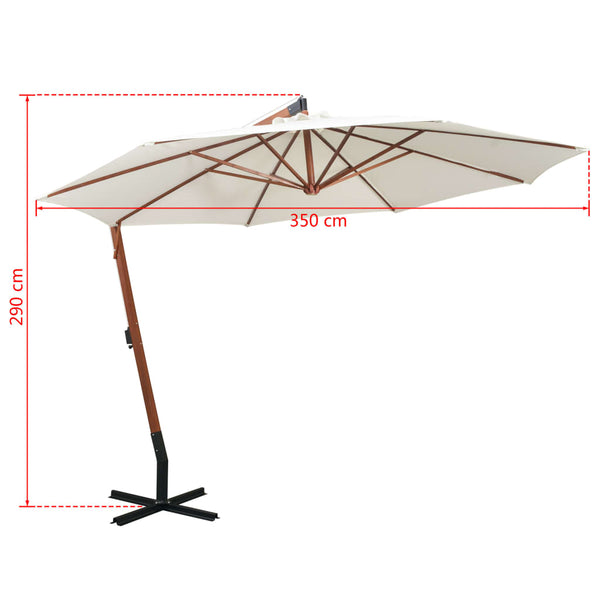 Ampelschirm 350 cm Weiß Holzmast