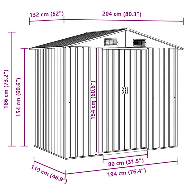 Gartenschuppen Metall Grau 204x132x186cm