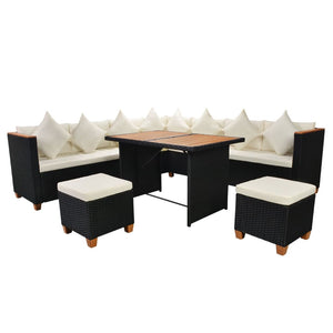 7-tlg. Garten-Lounge-Set mit Auflagen Poly Rattan Schwarz