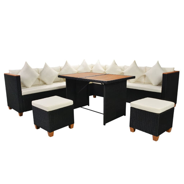 7-tlg. Garten-Lounge-Set mit Auflagen Poly Rattan Schwarz
